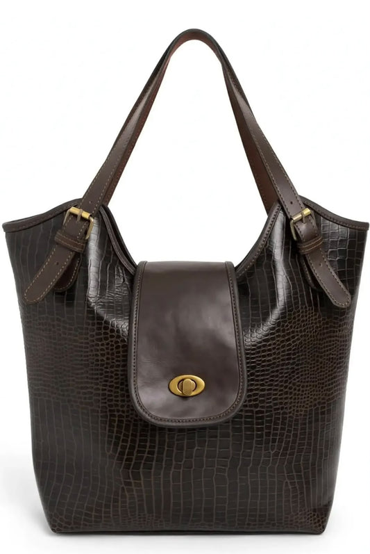 Women’s Crocodile Embossed Leather Tote Handbag