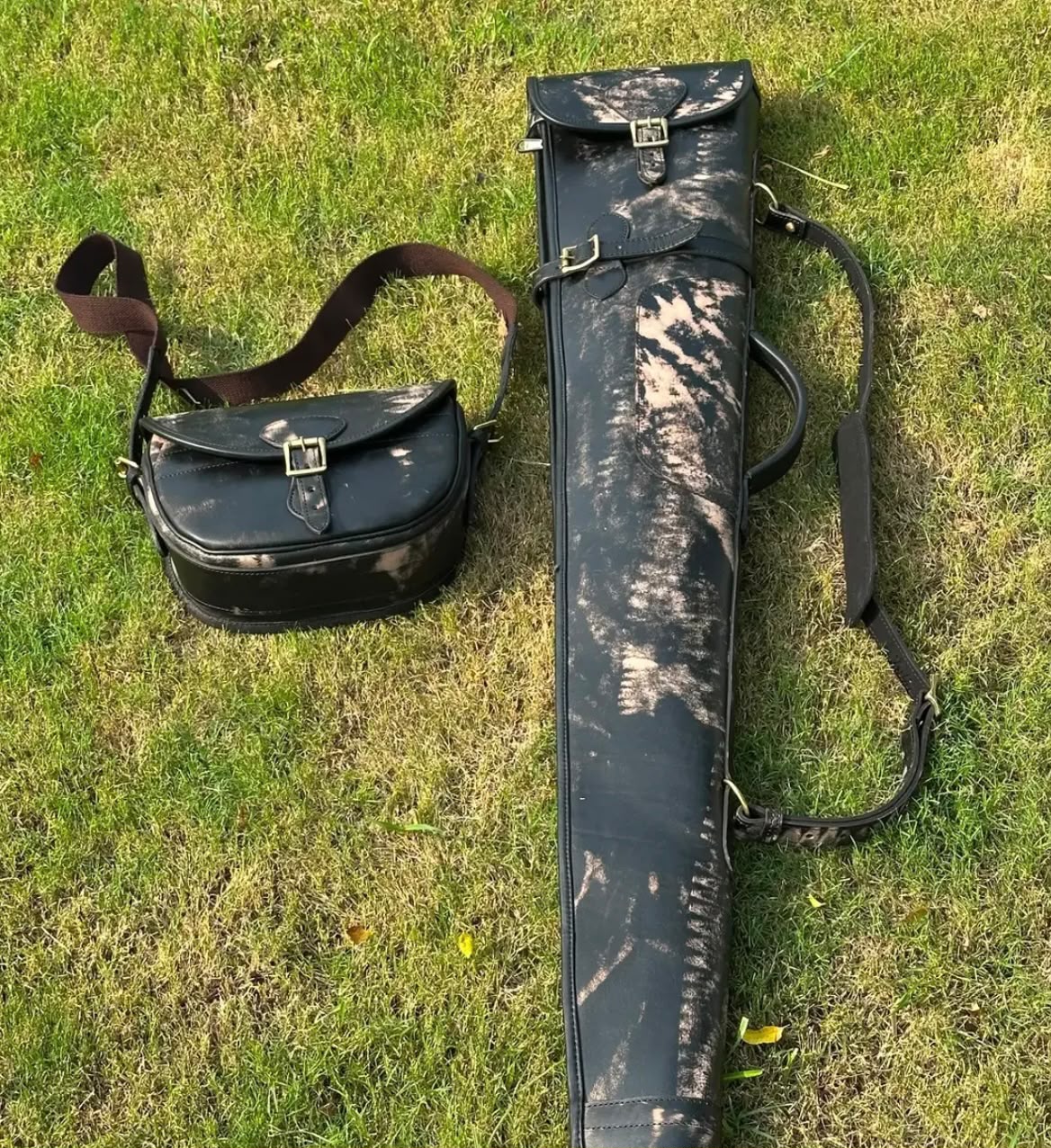 Camouflage Leather Gun Slip & Cartridge Bag Set – Hunting Shooting Accessories