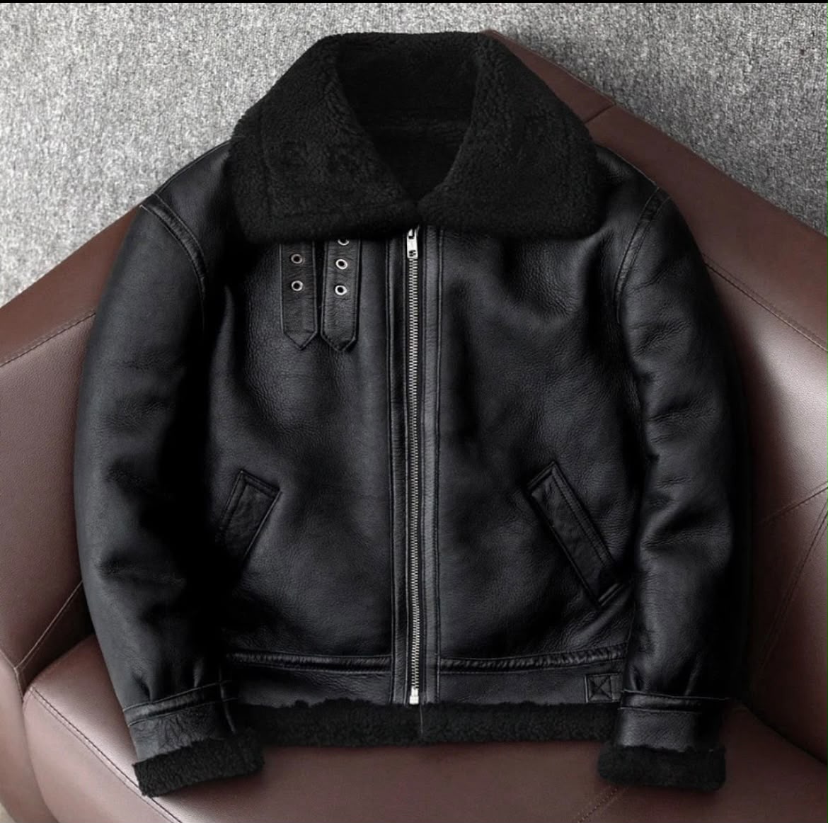 Men’s Black Leather Shearling Jacket – Premium Winter Biker & Aviator Style Jacket