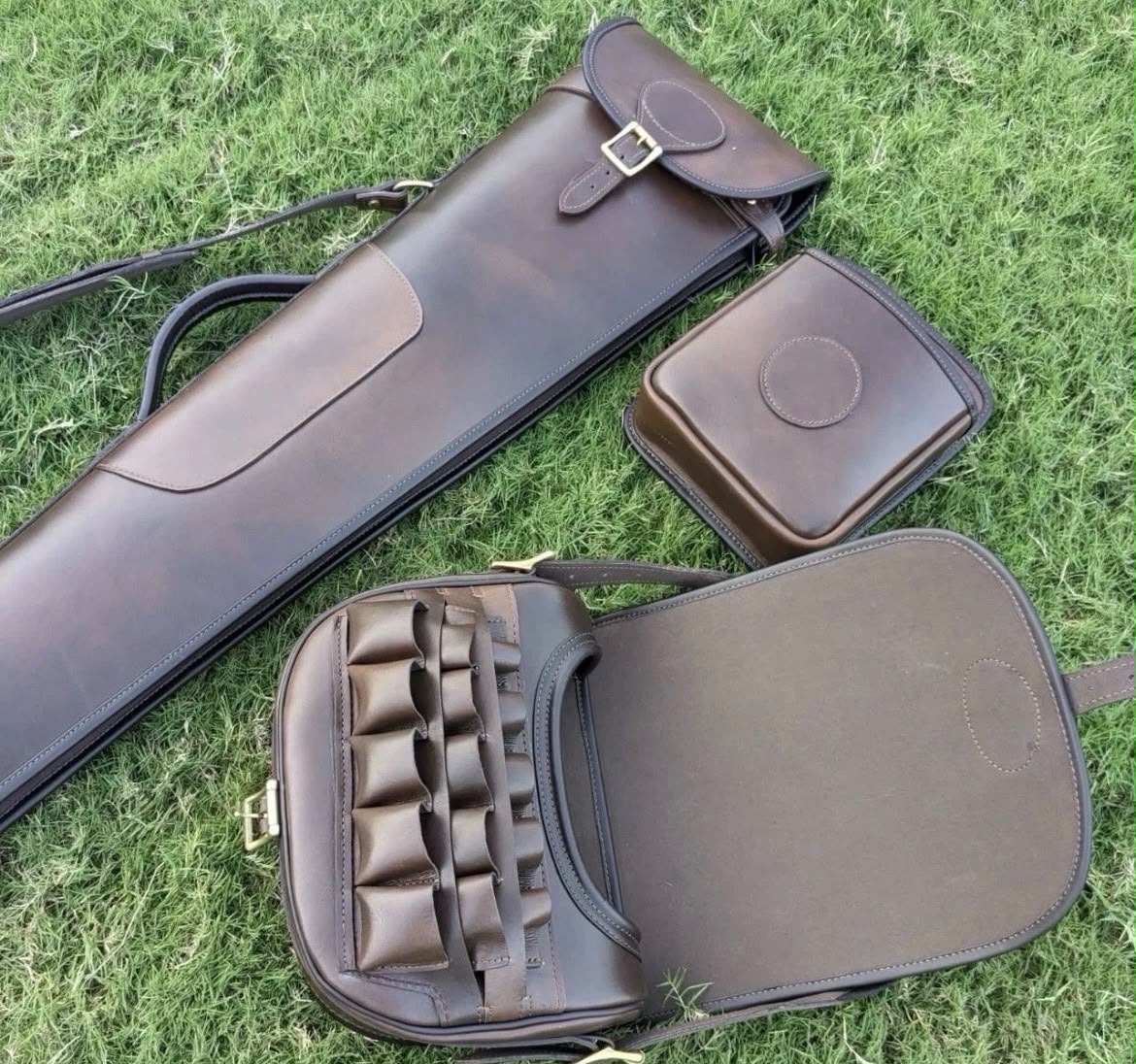 Premium Brown Leather Hunting Gear Carrying Case Set – Durable Storage & Travel Bag