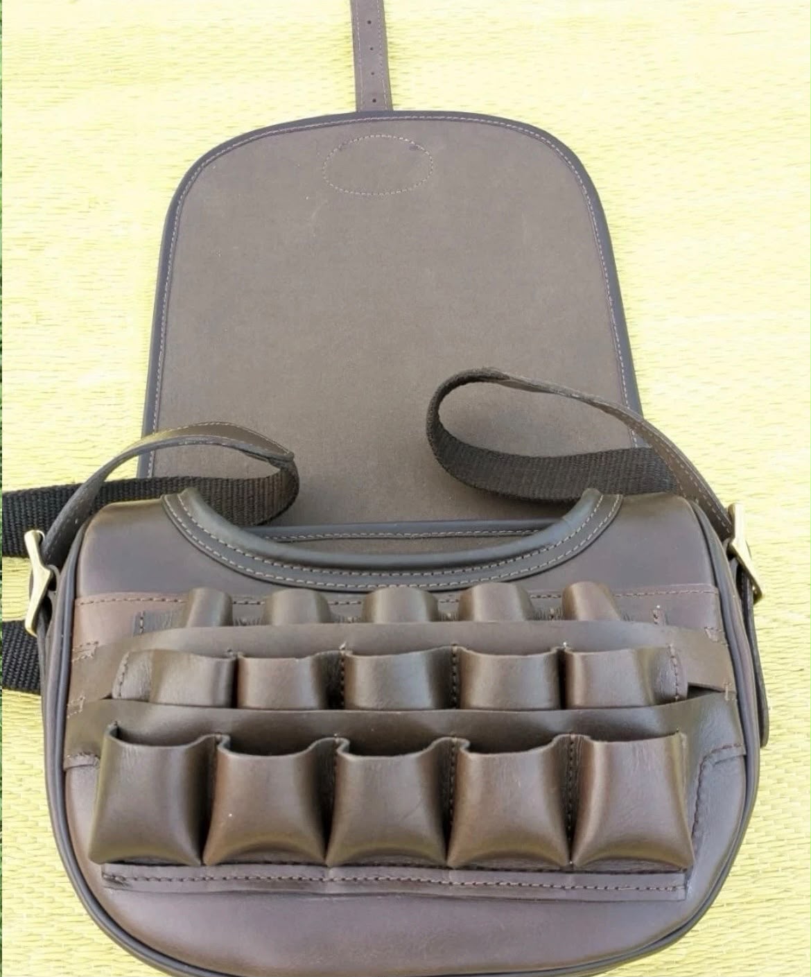 Premium Brown Leather Hunting Shell Holder Bag – Multi-Pocket Outdoor Ammunition Pouch