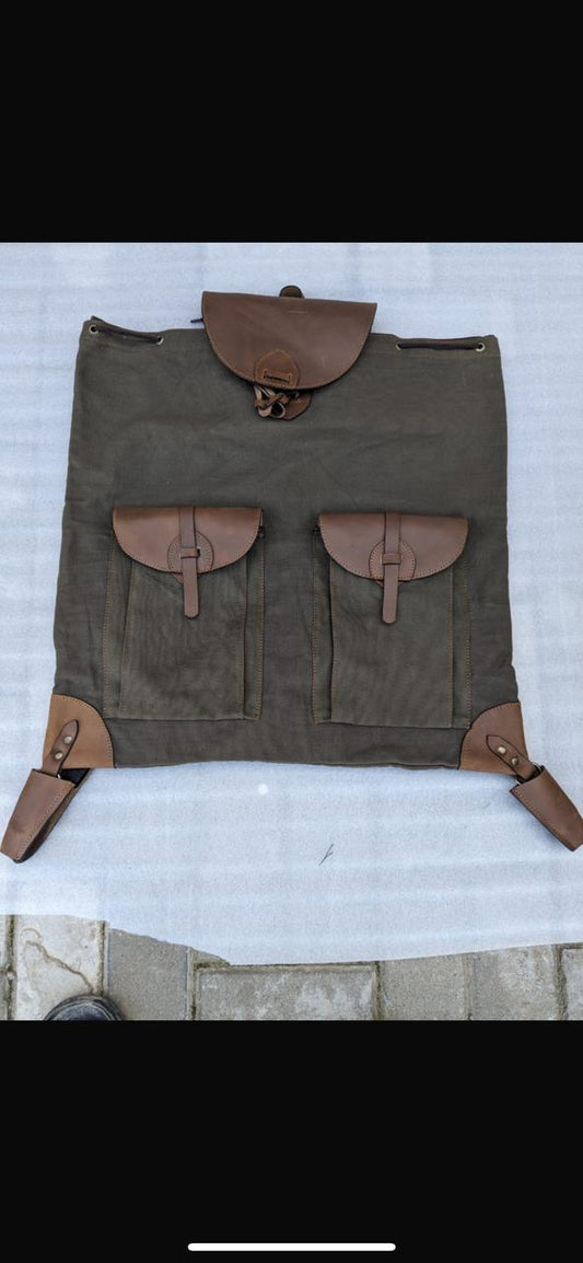 Canvas Hunting Bag with Leather Pockets & Straps